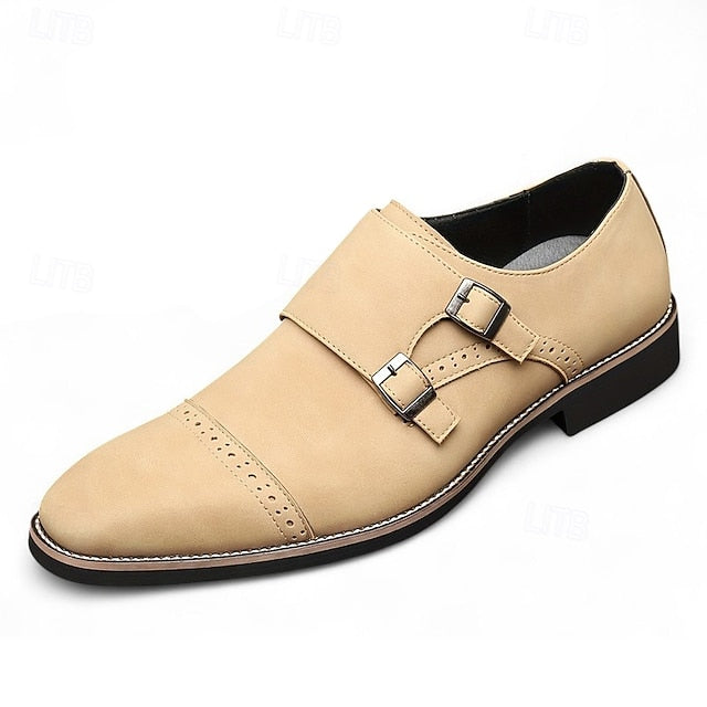 Faux Strap Shoes Men's with Double Leather Monk Beige