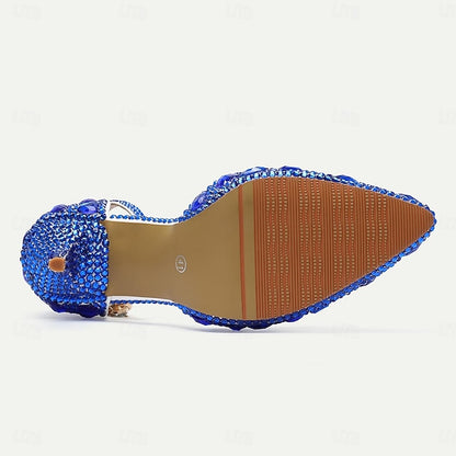 Heels Slingback Women's High Crystal Pointed-Toe Rhinestone