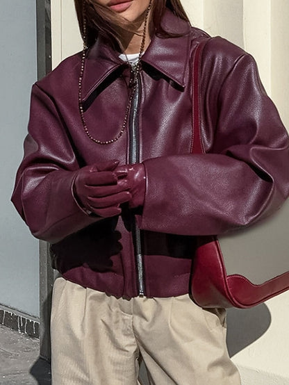 Comfortable Pocket Leather Women's Warm Faux Jacket Zipper
