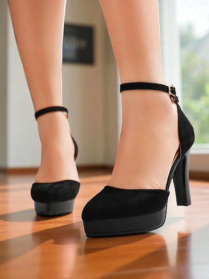 High 1950s Women's Ankle Heel Suede Strap Platform Burgundy