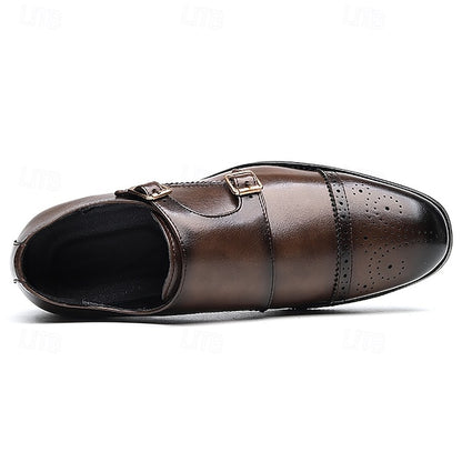 Shoes Men's Double Strap Leather with Faux Brown Monk