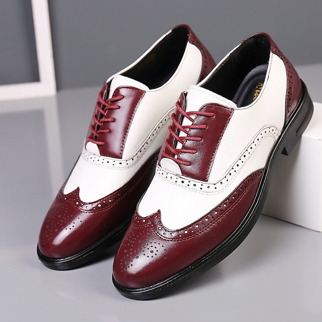 Men's Brogue Oxford and White Shoes Wingtip Burgundy