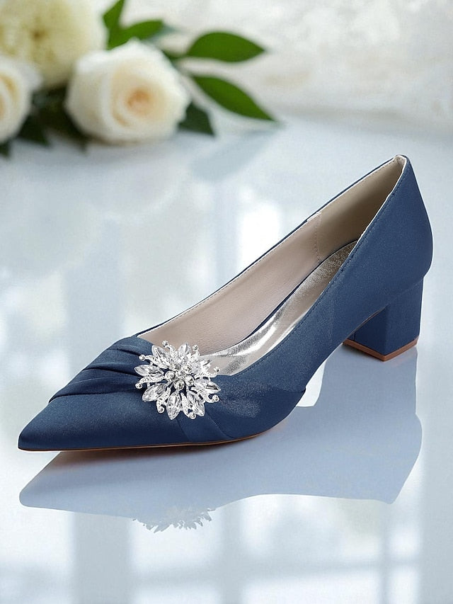 Women's Low White with Pumps Crystal Block Heel