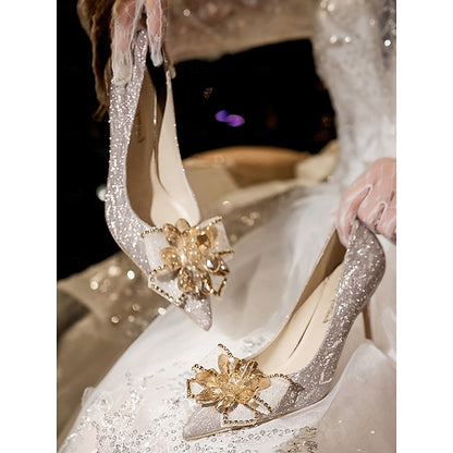 for Women Sparkling High – Silver Heels Wedding Shoes Glitter