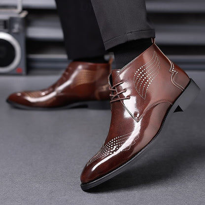 Leather Brogue Burgundy Glossy Faux Ankle Men's Wingtip