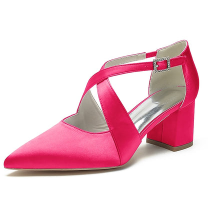 Block Pointed Toe Women's – Satin Elegant Heels White