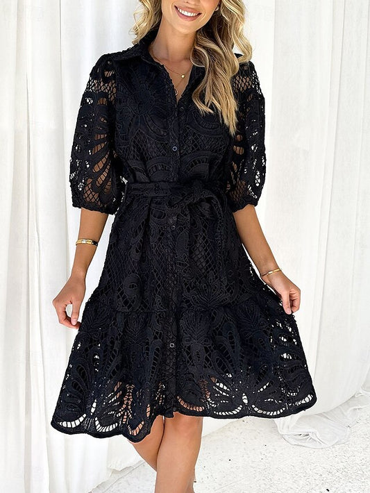 Women's Midi Dress Black Dress Lace Dress Cocktail Dress