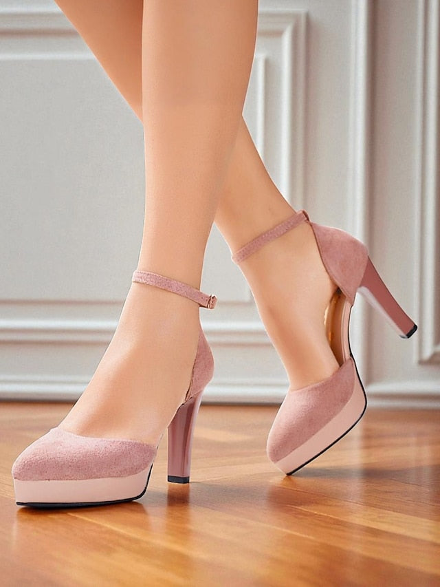 High 1950s Women's Ankle Heel Suede Strap Platform Burgundy