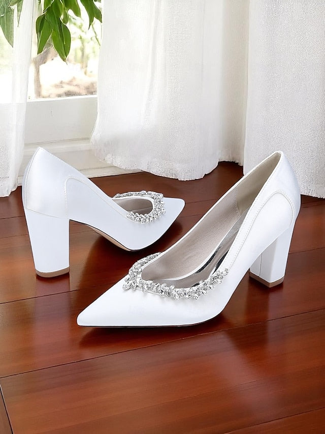 Heel Pink Pumps Women's Wedding Satin Block