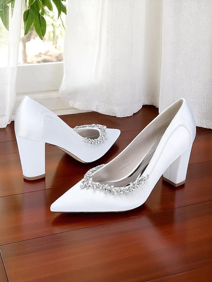 Heel Pink Pumps Women's Wedding Satin Block