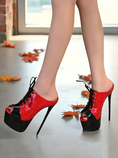 Red Stiletto Leather Patent Women's and Black Platform