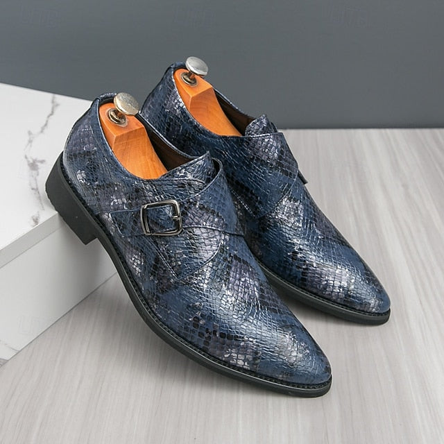 Men Monk – Formal Shoes Snake Classic Print for Strap Brown