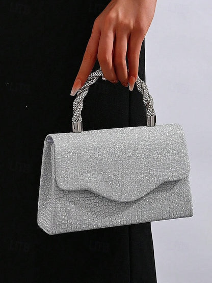 Handle Handbag with Glitter Rhinestone Women's Silver –