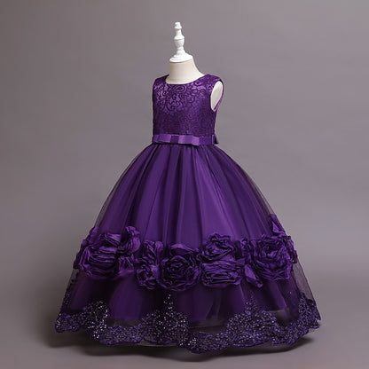 A Girls' Plain Kids Little Line Floral Dress Party