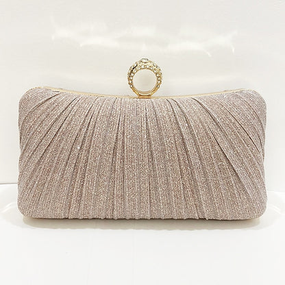 Rhinestone Evening with Gold Elegant Clutch Glitter Bag Ring