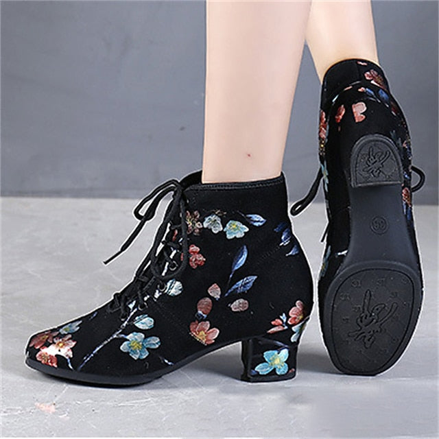 Women – Low Black for Comfortable Dance Shoes Lace-up Floral
