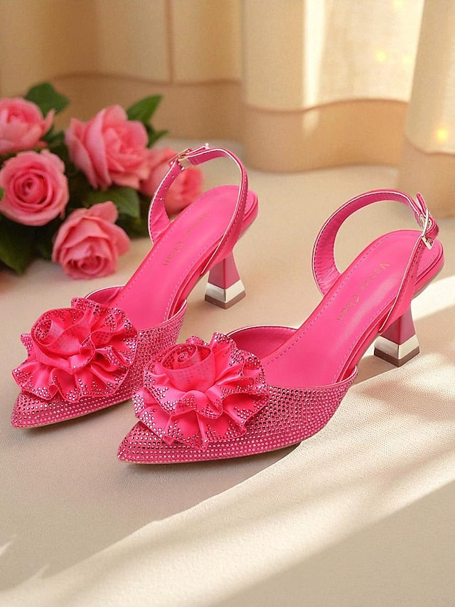 Floral with Purple Heels Women's Rhinestone Slingback