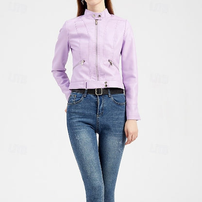 Faux Comfortable Pocket Women's Leather Jacket Zipper