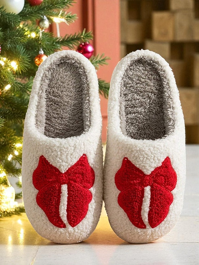 Women's with Soft Slippers and - Bowknot Design Red White