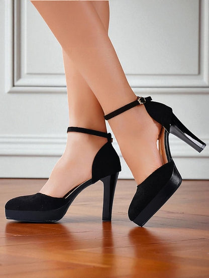 High 1950s Women's Ankle Heel Suede Strap Platform Burgundy