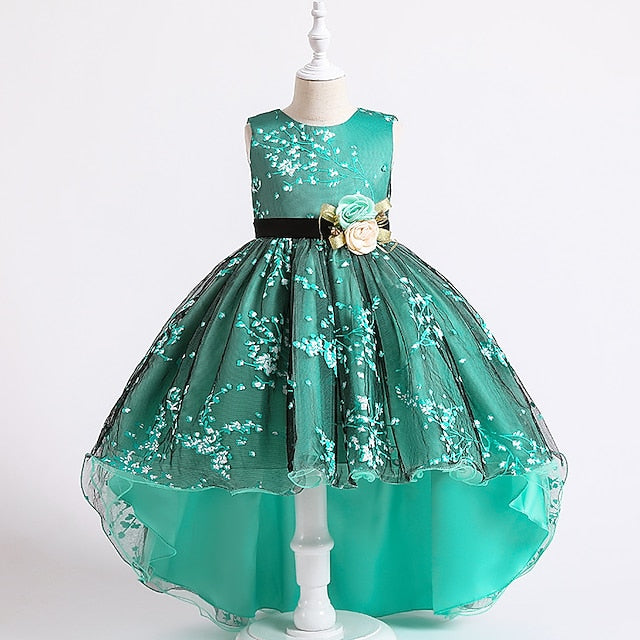 Dress Colored Girls' Kids Solid Wedding Floral Sleeveless