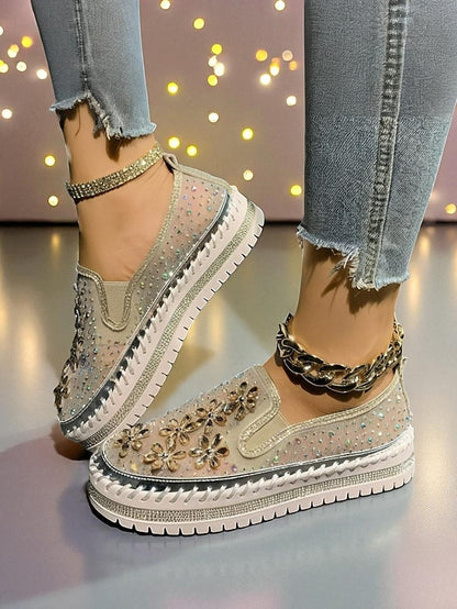 Sneakers Embellished Mesh Rhinestone with Slip-On Women's
