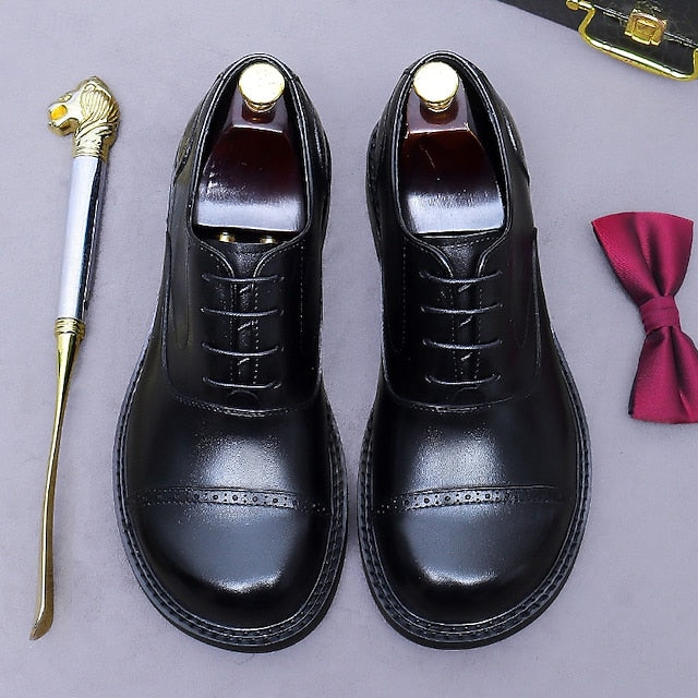 Shoes- Dress Leather Oxford Cap First Men's Toe Genuine