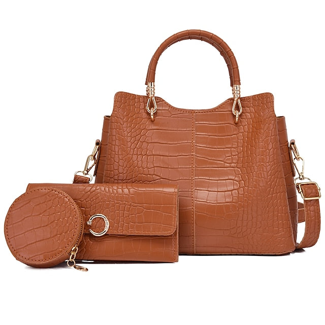 Bag Leather Going Women's out Set PU Purse Office Pcs 3