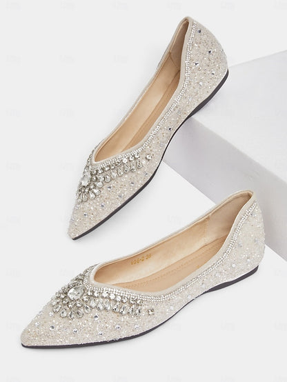 Toe Crystal Pointed Flats Women's Glitter with Silver