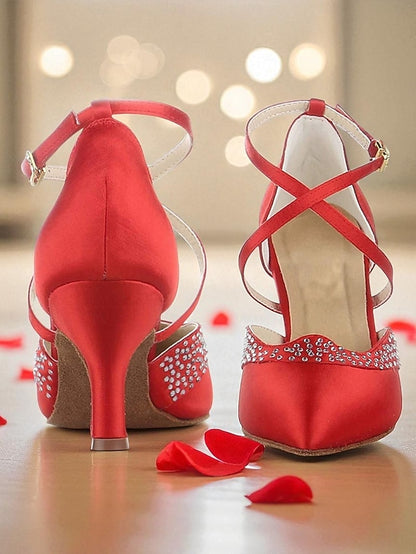 Closed Ballroom Toe Shoes Cross - Dance Satin Women's Red