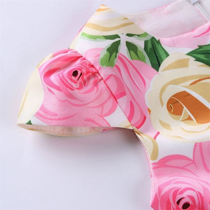 Party Girls' Floral Kids Flower Dress Short Sleeve