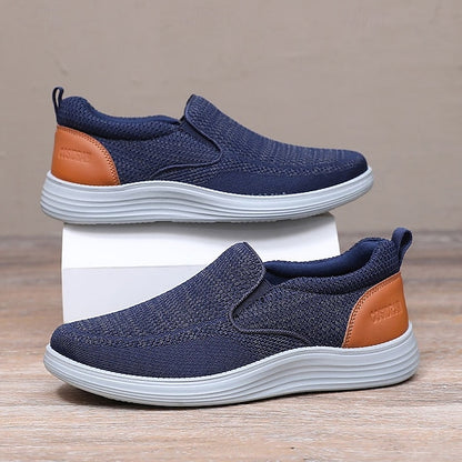 – Knit Navy Stretch Slip-On Sneakers Breathable Men's