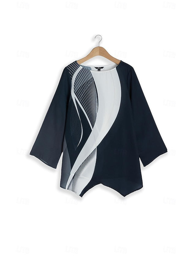 Women's Blouse Long Sleeve Asymmetrical Hem Chiffon Basic