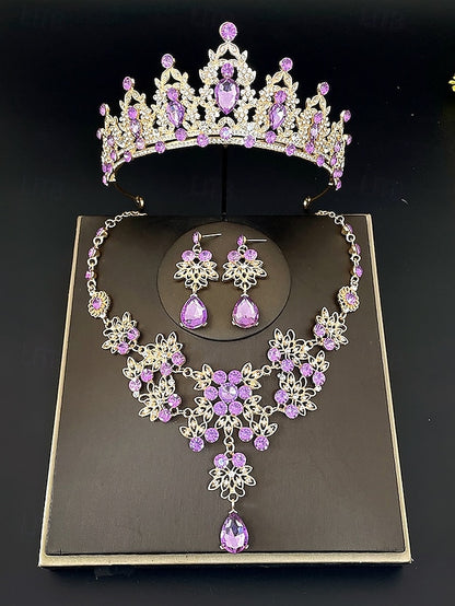 Jewelry and Elegant Tiara Rhinestone Set Women's – Silver