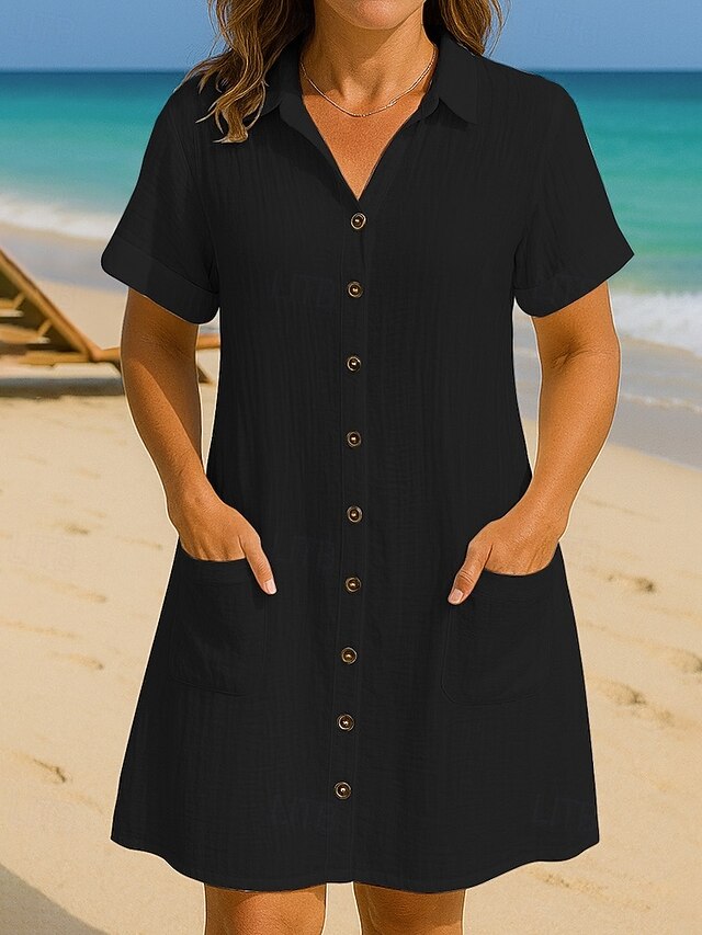 Women's Mini Dress Cotton Blend Shirt Dress Winter Dress