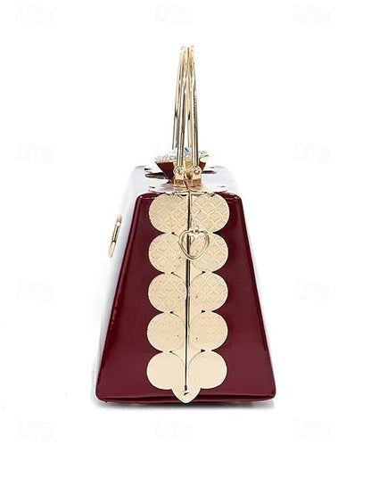 Handbag with Patent Evening Burgundy Gold Women's Leather