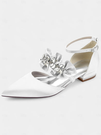 Black Rhinestone Flats Pointed-Toe Satin Women's with