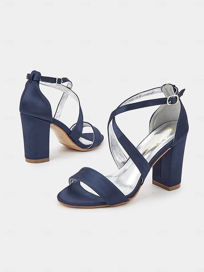 Satin Block Women's Strappy Heel – Sandals Elegant