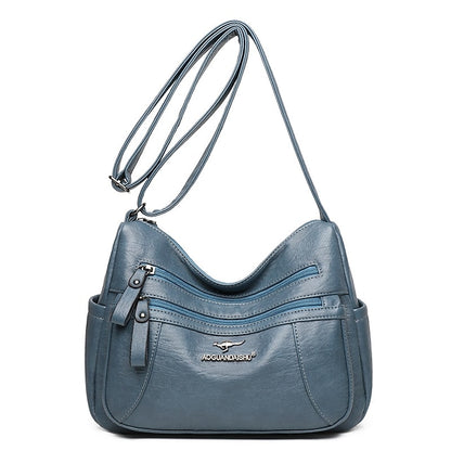 Sac bandoulière femme en cuir noir – similicuir multi-poches
