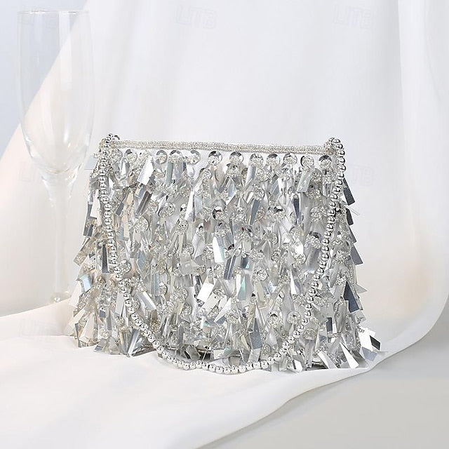 Sparkling Fringe Black Clutch with Evening and Crystal Luxurious