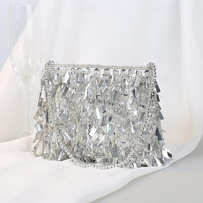 Sparkling Fringe Black Clutch with Evening and Crystal Luxurious