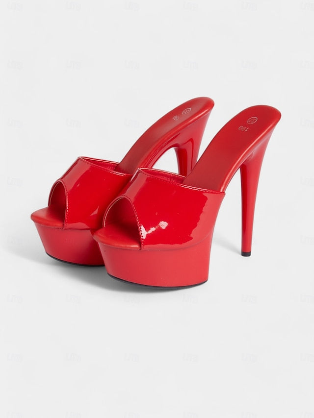 Red Women's with Heels High Patent Platform Leather