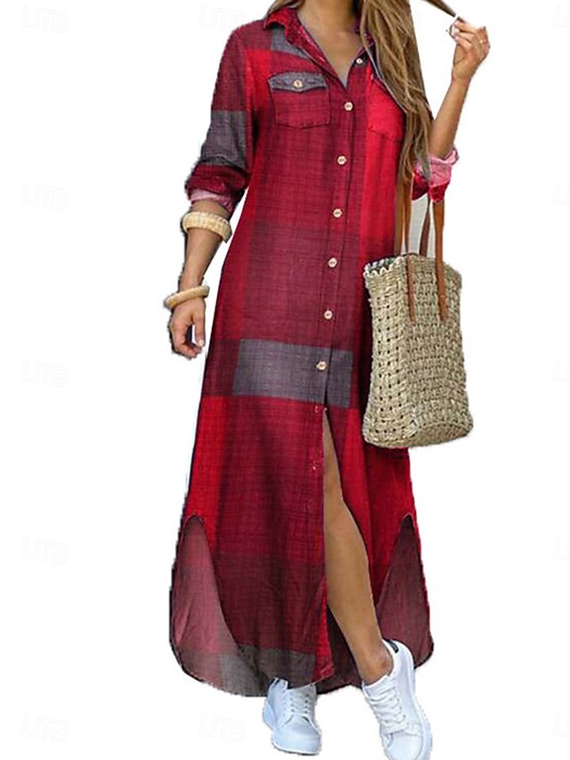 Women's Maxi Dress Shirt Dress Casual Dress Stylish Basic