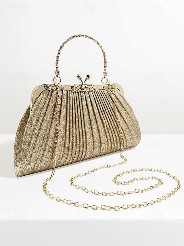 Clutch Purse Evening Glitter Vintage with Women's Pleated