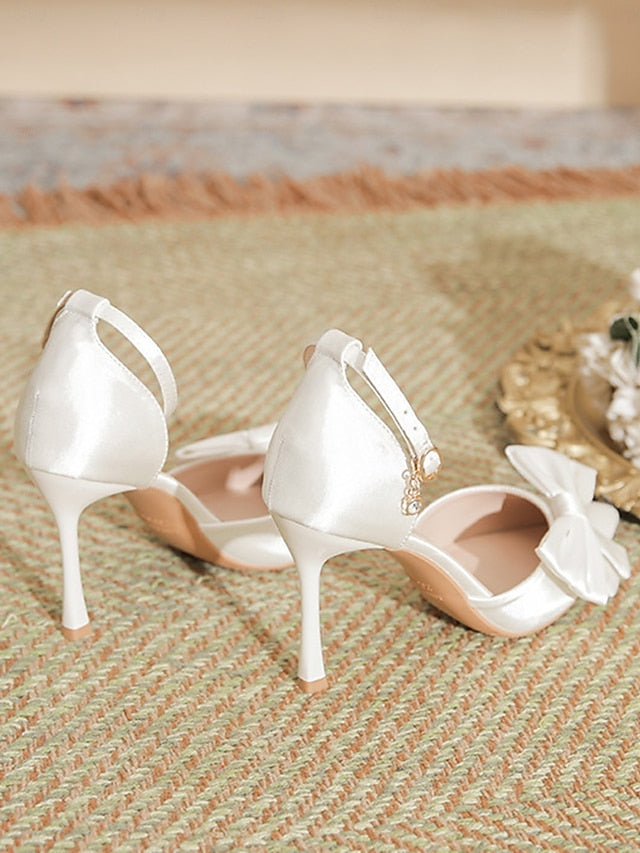 – Bow Champagne Pumps Women's Ankle Classy Pointed Strap