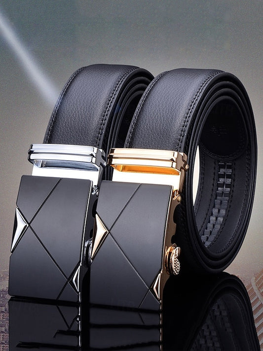 Leather Elegant Black with Metal Belt Men's Adjustable