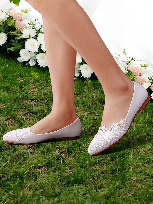 Lace for Flats Elegant Ballet Brides Women's – White