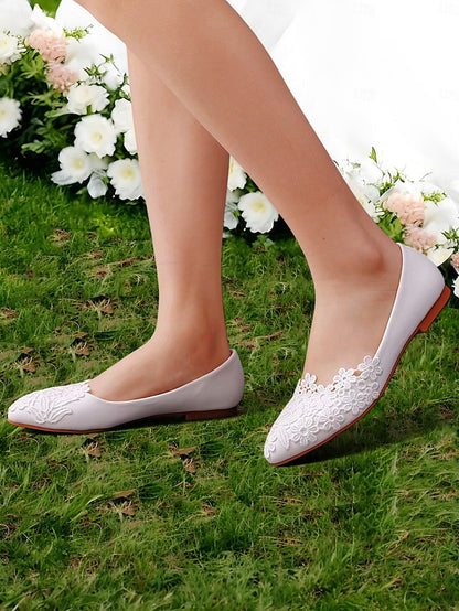 Lace for Flats Elegant Ballet Brides Women's – White