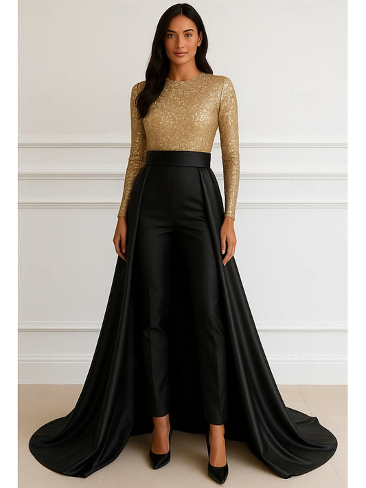 A-Line Dress Black Wedding Elegant Formal Gown Gold Evening