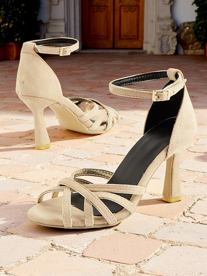 1950s Ankle Strappy Nude Women's – Heels Suede Elegant